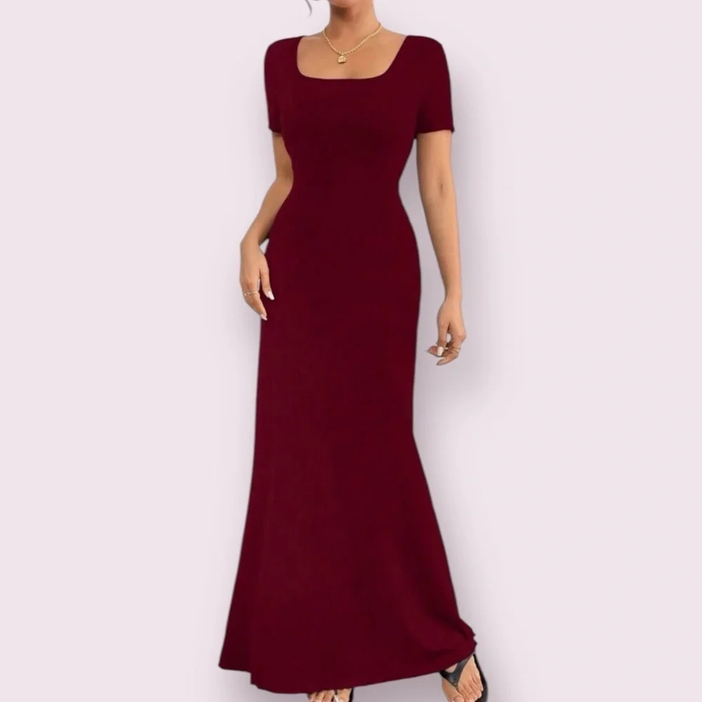 SHEIN Burgundy Corset Maxi Dress Square Neck Bodycon L - Picture 5 of 8